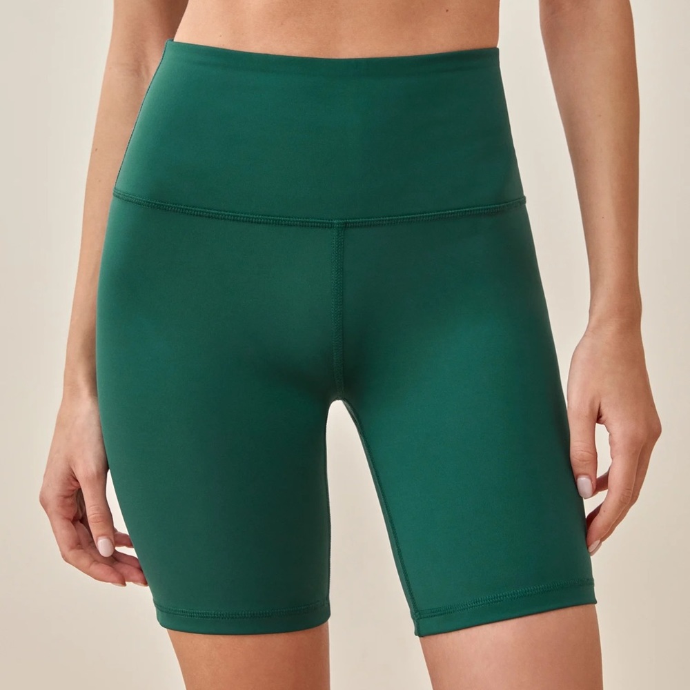 Reformation Forest Green High-Waist Bike Shorts